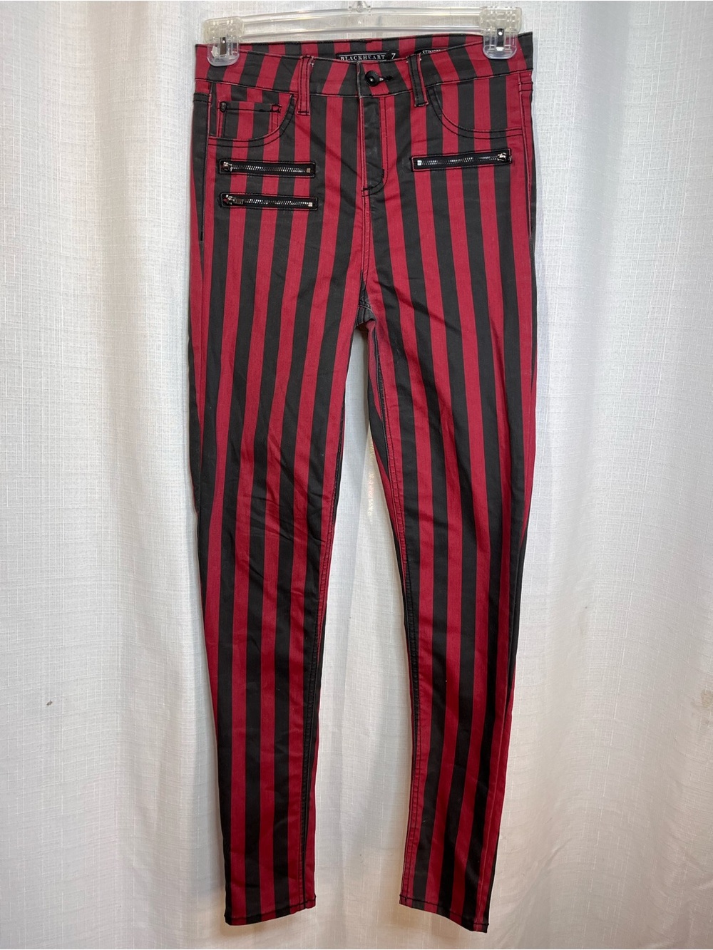 Blackheart Stingerette Red Black Striped Skinny Jeans Size 7 Punk Goth Emo